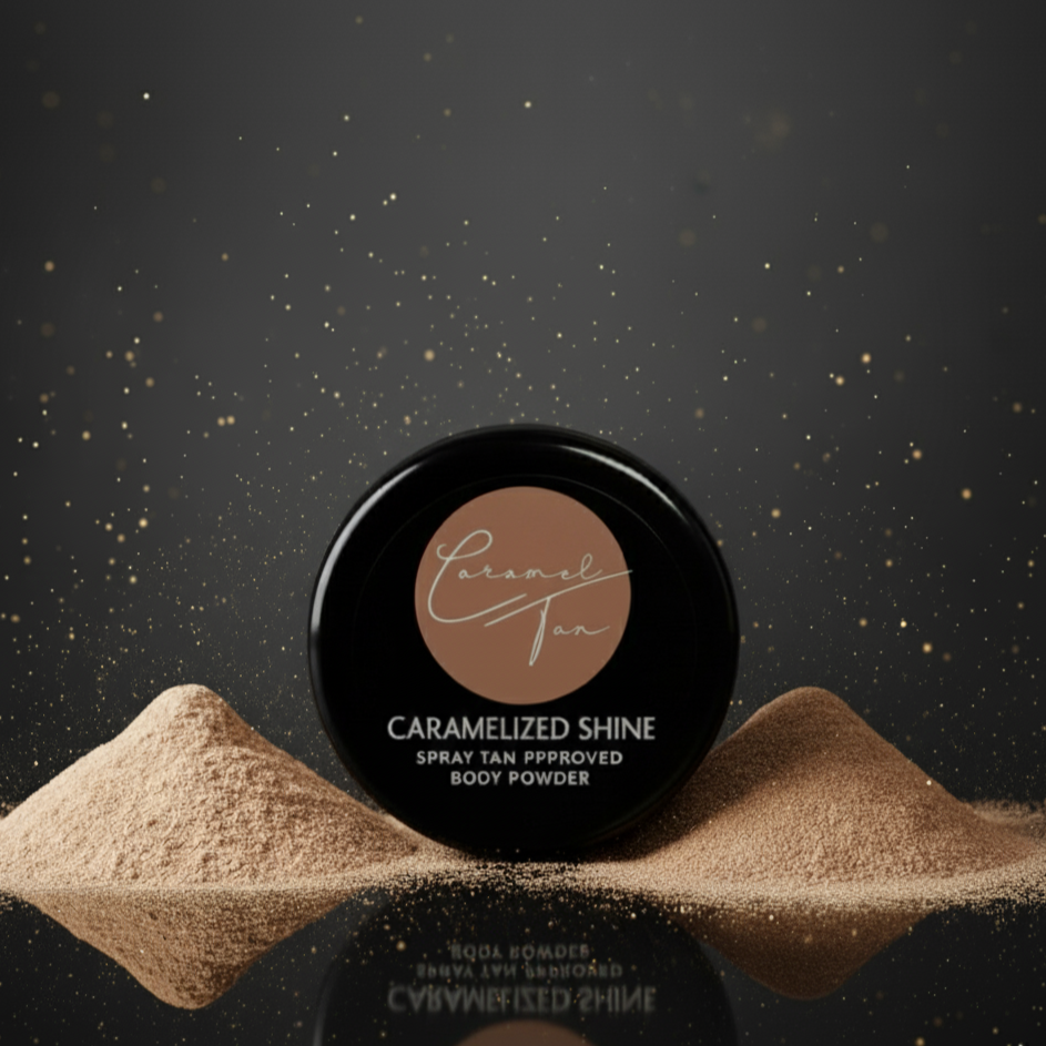 Lightweight tan-safe finishing powder with subtle shimmer