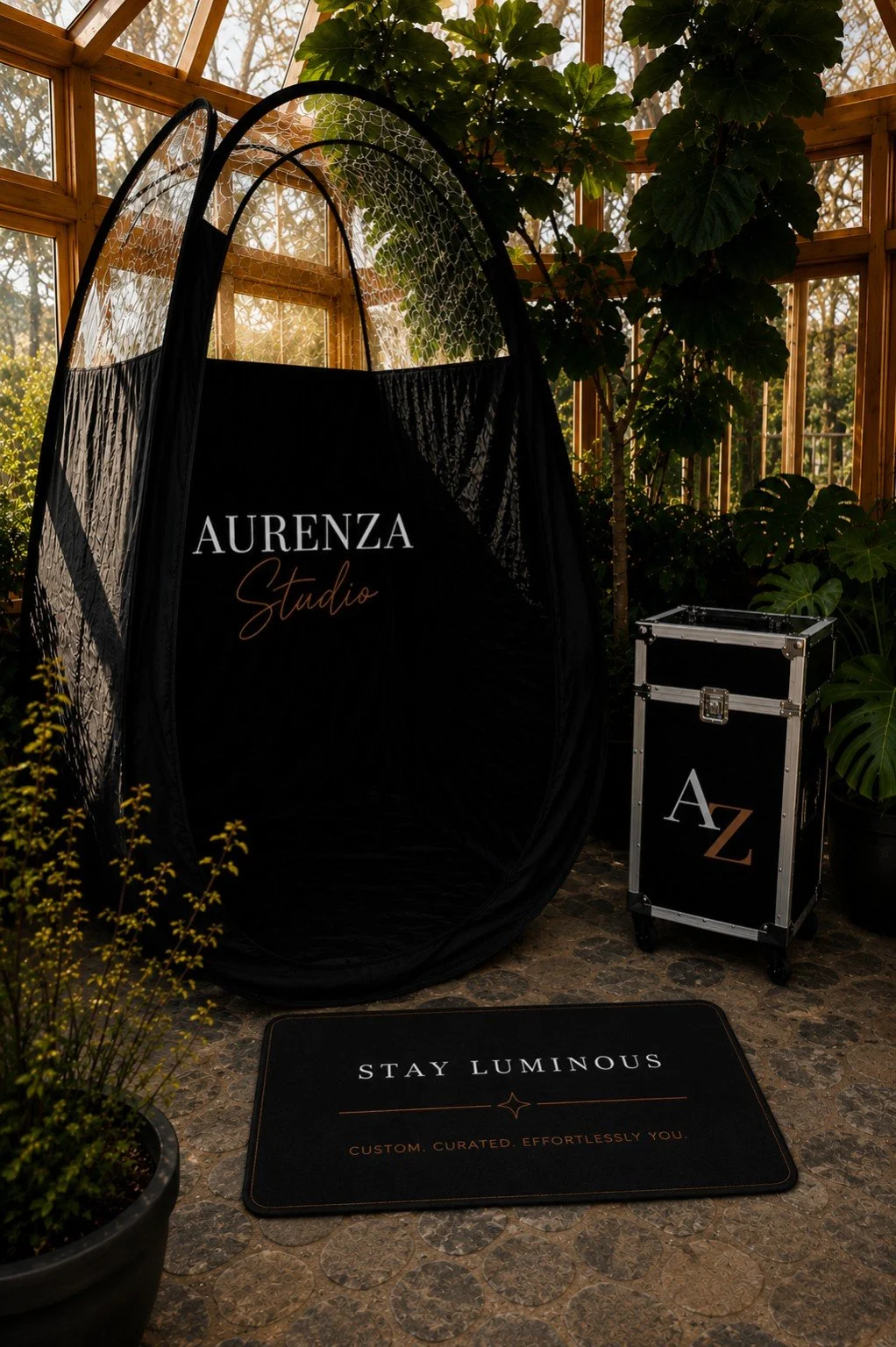 Private luxury spray tanning studio in Dripping Springs, Texas, offering custom airbrush spray tanning, personalized color matching, and an elevated beauty experience by Aurenza Studio.