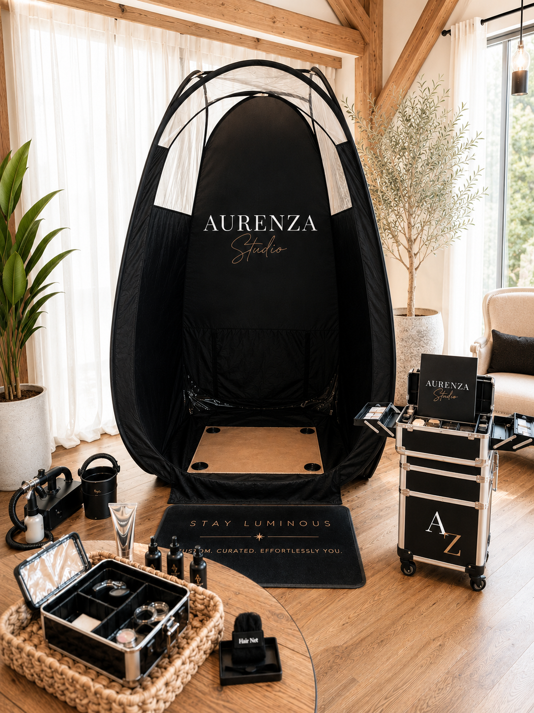 Aurenza mobile spray tanning set up.