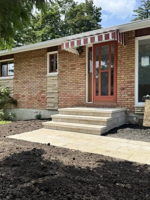 Custom stone steps and front entrance landing installation in Ottawa