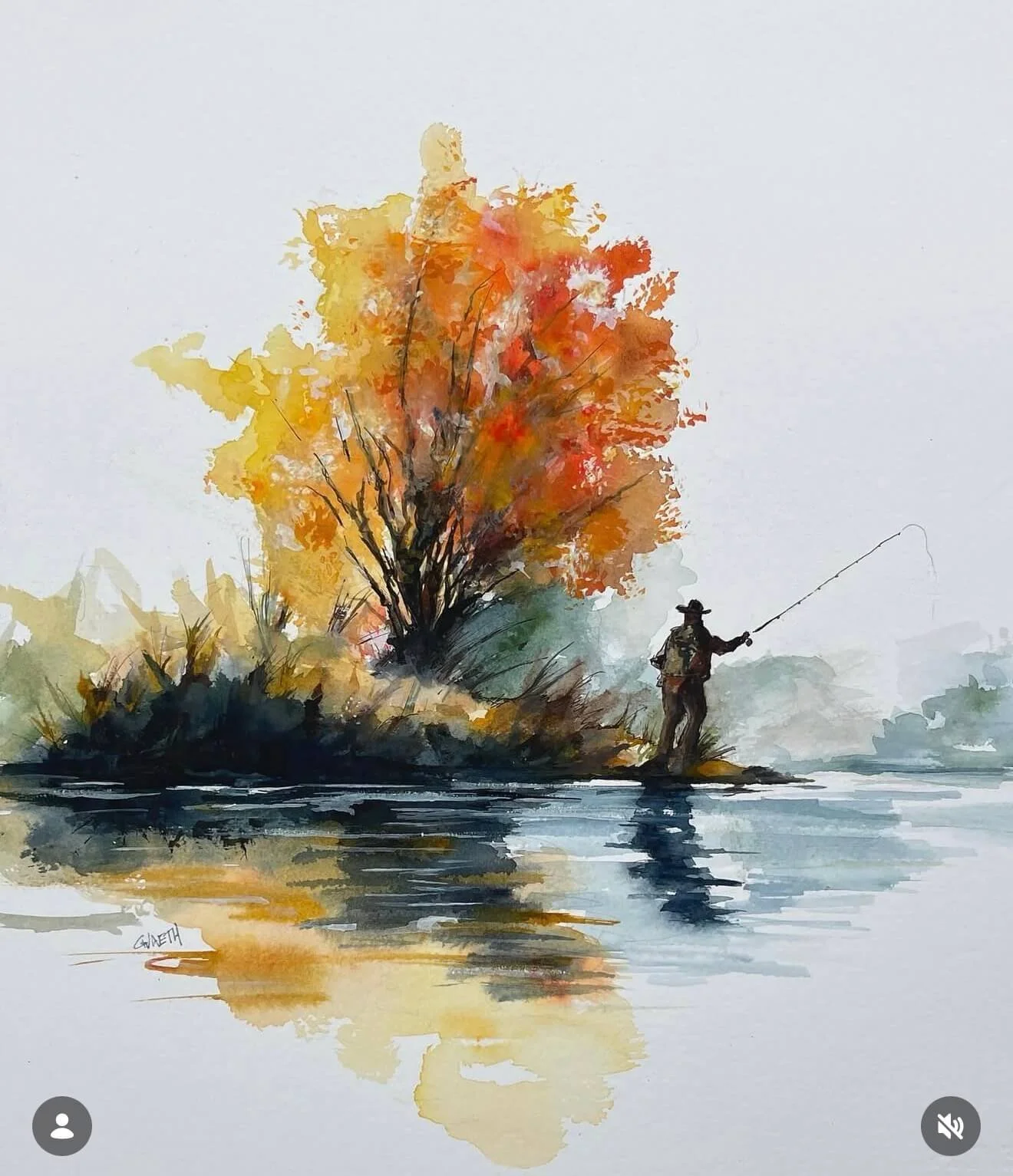 Watercolor Painting of a Fisherman