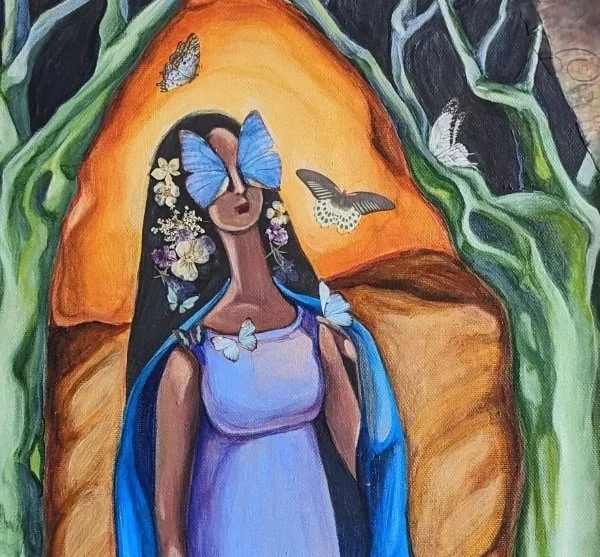 Painting of Madonna Figure with Butterflies by Sheri Friedman