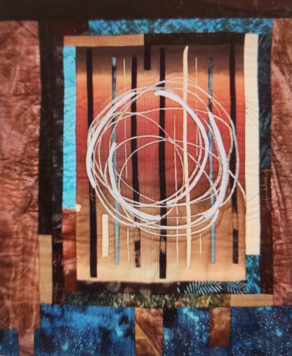 Art Quilt in natural colors and rich blues
