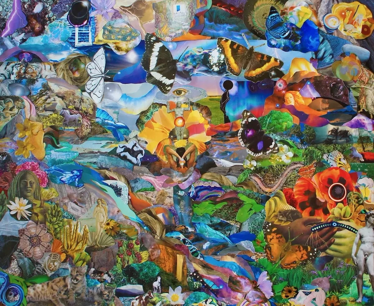 Hand made collage of the whole world shinning and transmitting love and light.