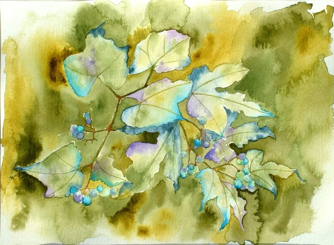 Watercolor Painting of Leaves and Berries by Mary Decker