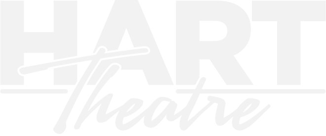 Black and white logo with the words "HART Theatre" in bold uppercase letters for "HART" and cursive for "Theatre".