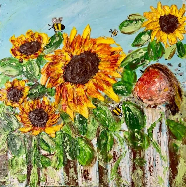 Textured Painting of Sunflowers 