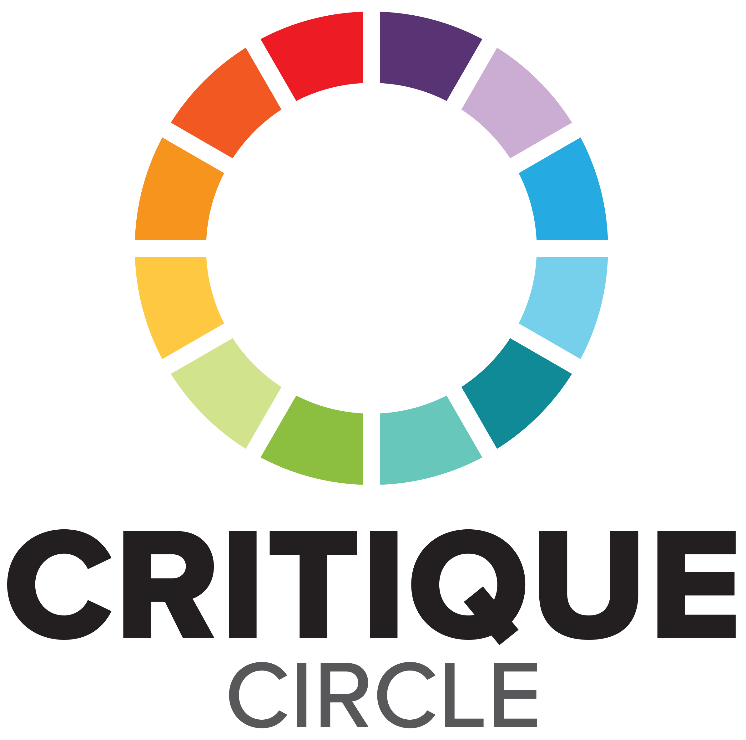 Colorful circular chart with segments in orange yellow green blue purple and red, arranged in a semi-circle, with the words "CIRCLE" in bold black text underneath.