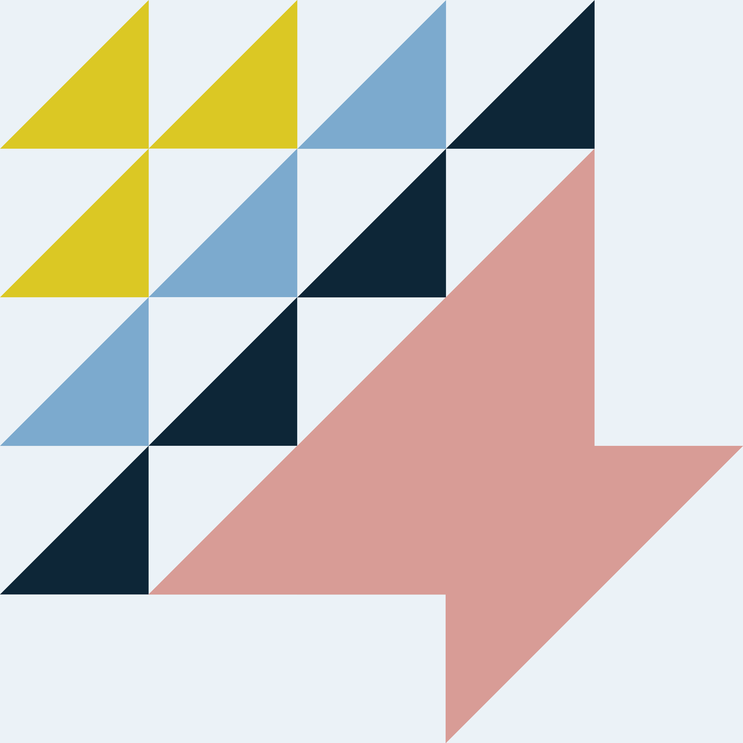 Abstract geometric pattern featuring a grid of triangles in yellow, blue, black, and pink on a light background.