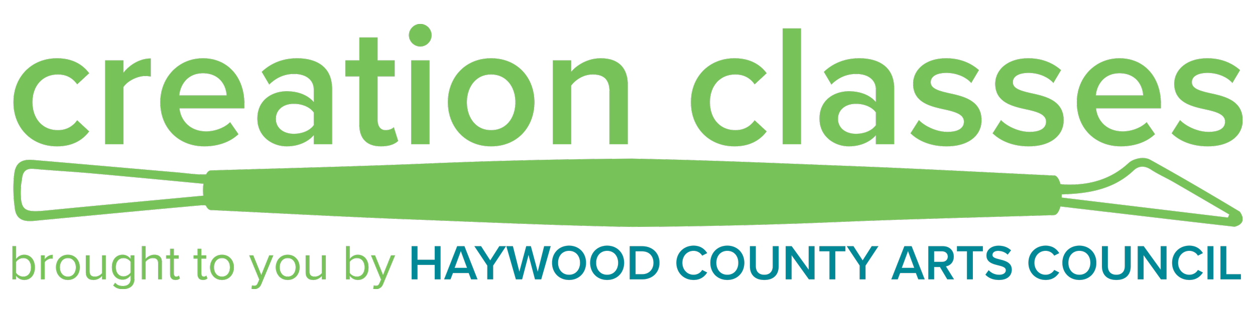 Graphic promoting creation classes, featuring a green pen and text: "creation classes" and "brought to you by Haywood County Arts Council".