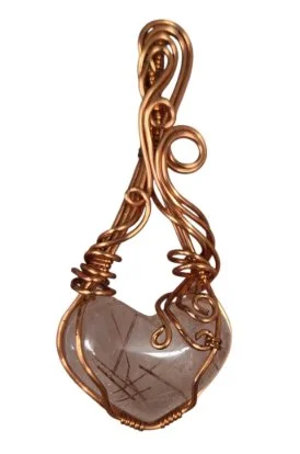 Wire wrapped copper rutilated quartz heart pendant, Stone, Metal Copper rutilated quartz heart, wrapped in copper wire.