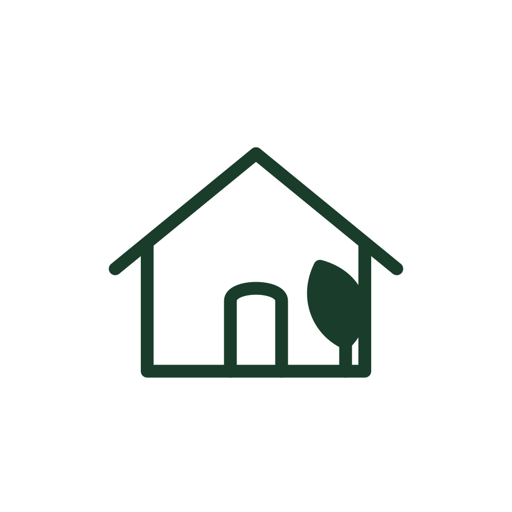 Outline of a house with a tree next to it.