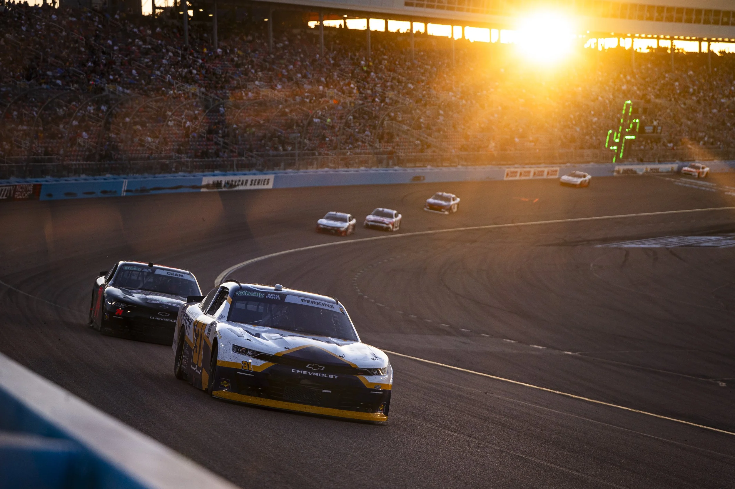 No. 31 Jordan Anderson Racing Chevrolet driven by Blaine Perkins racing at Phoenix Raceway, O'Reilly Auto Parts Series - Sunset
