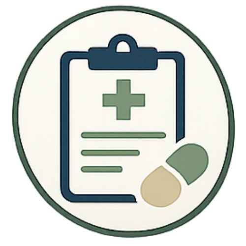 Icon of a clipboard and a pill