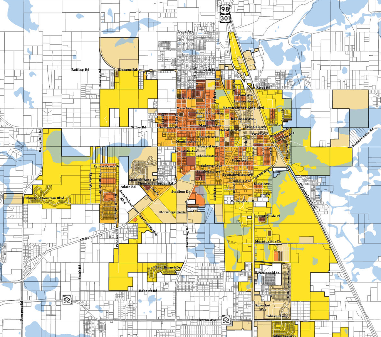 Census Block Population Density map in Dade City, FL.