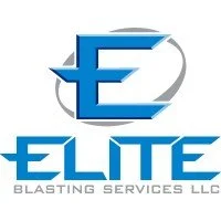 Elitemaster logo with stylized blue 'E', gray swoosh, and text 'ELITE BLASTING SERVICES LLC' beneath.