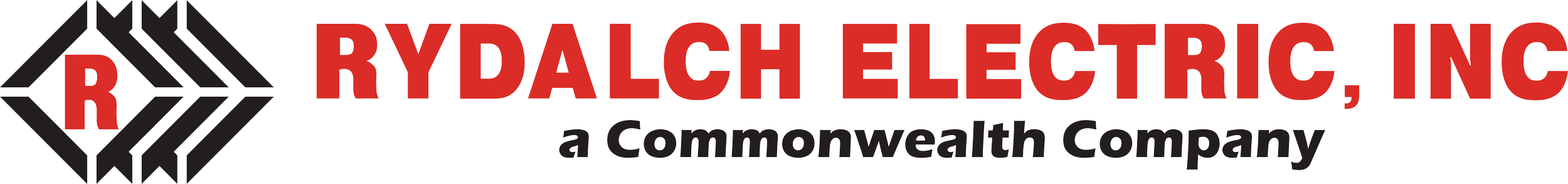 Logo of RYDAL ELECTRIC, INC., a Commonwealth Company, featuring black and red text and a geometric design with a red 'R' in the center.