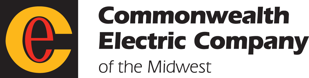 Logo of Commonwealth Electric Company of the Midwest featuring a stylized red lowercase letter 'e' inside a yellow circle, with the company name written in black text to the right.