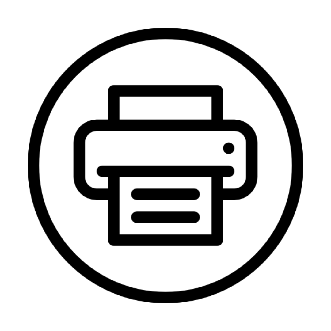 Icon of a printer enclosed in a circle.