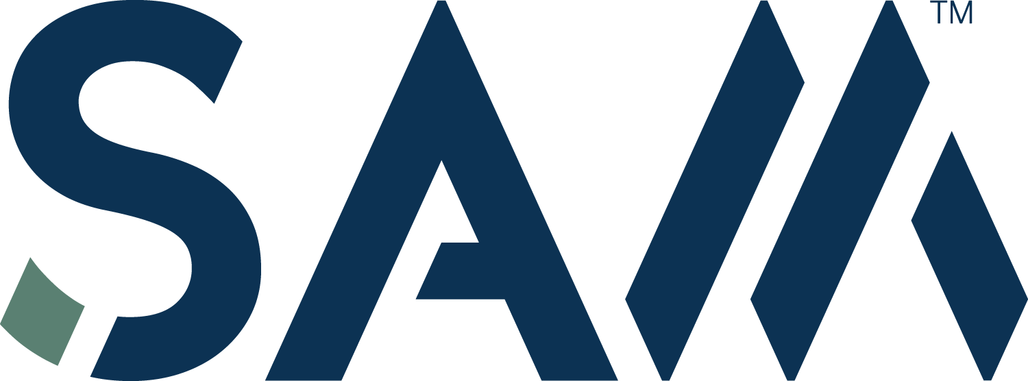 Close-up of the SAK plastic logo in dark blue and green, with the word SAK in capital letters.