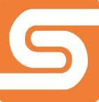 Orange and white stylized logo with a curved line forming an S shape