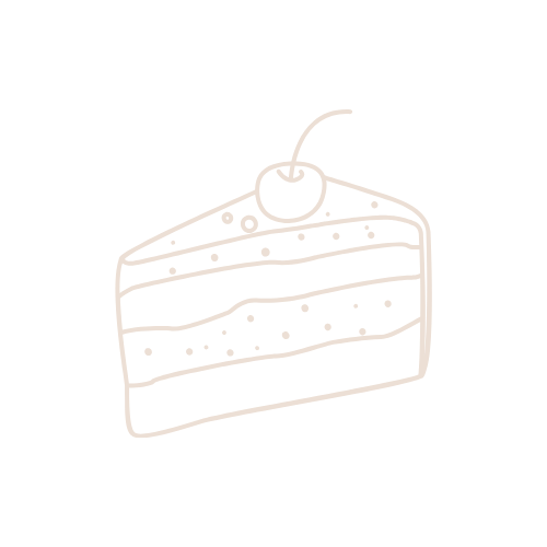 Line drawing of a slice of layered cake with a cherry on top.