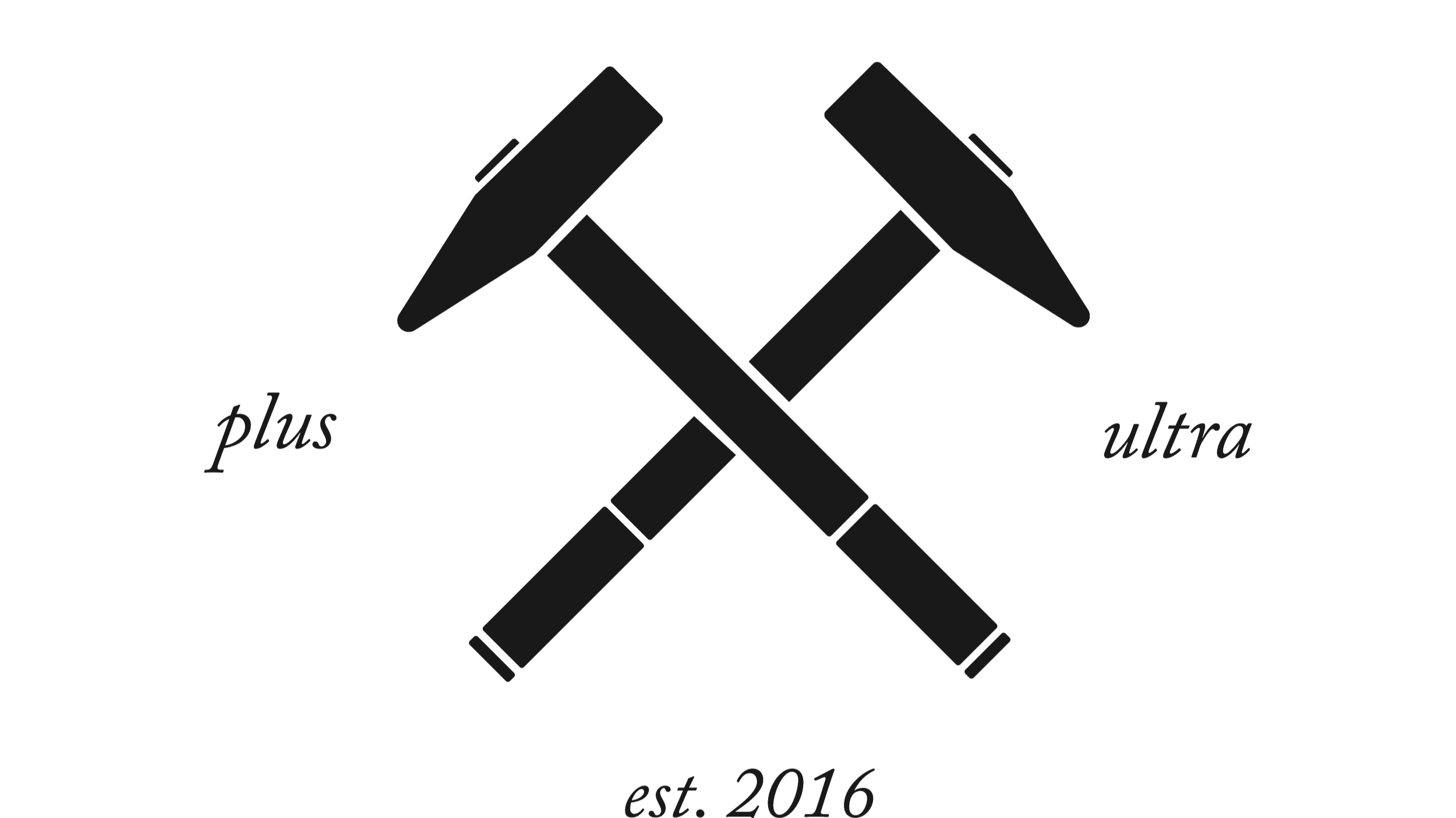 A black and white logo featuring two crossed golf clubs with the words 'plus ultra' on either side and 'est. 2016' underneath.