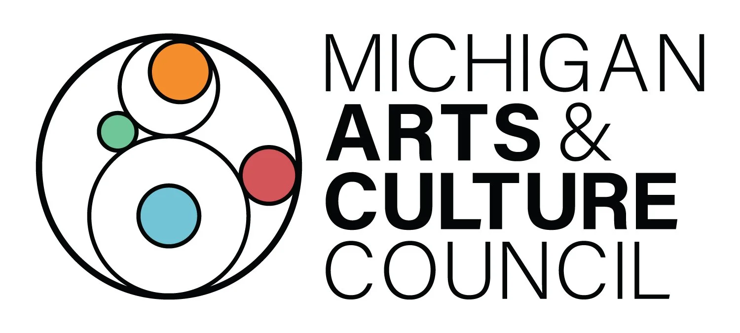 Logo of the Michigan Arts & Culture Council with interconnected circles in orange, green, red, and blue next to the organization’s name in black text