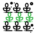 A pattern of black and green stylized plant or flower icons arranged in rows.