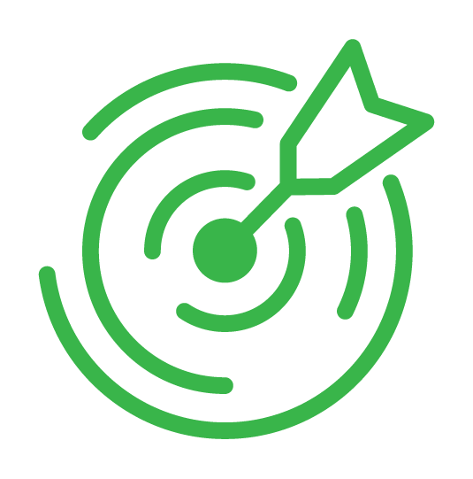 Green icon of a target with an arrow hitting the center.