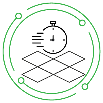 A stylized green digital clock displaying 12:00 with circular design and black background.