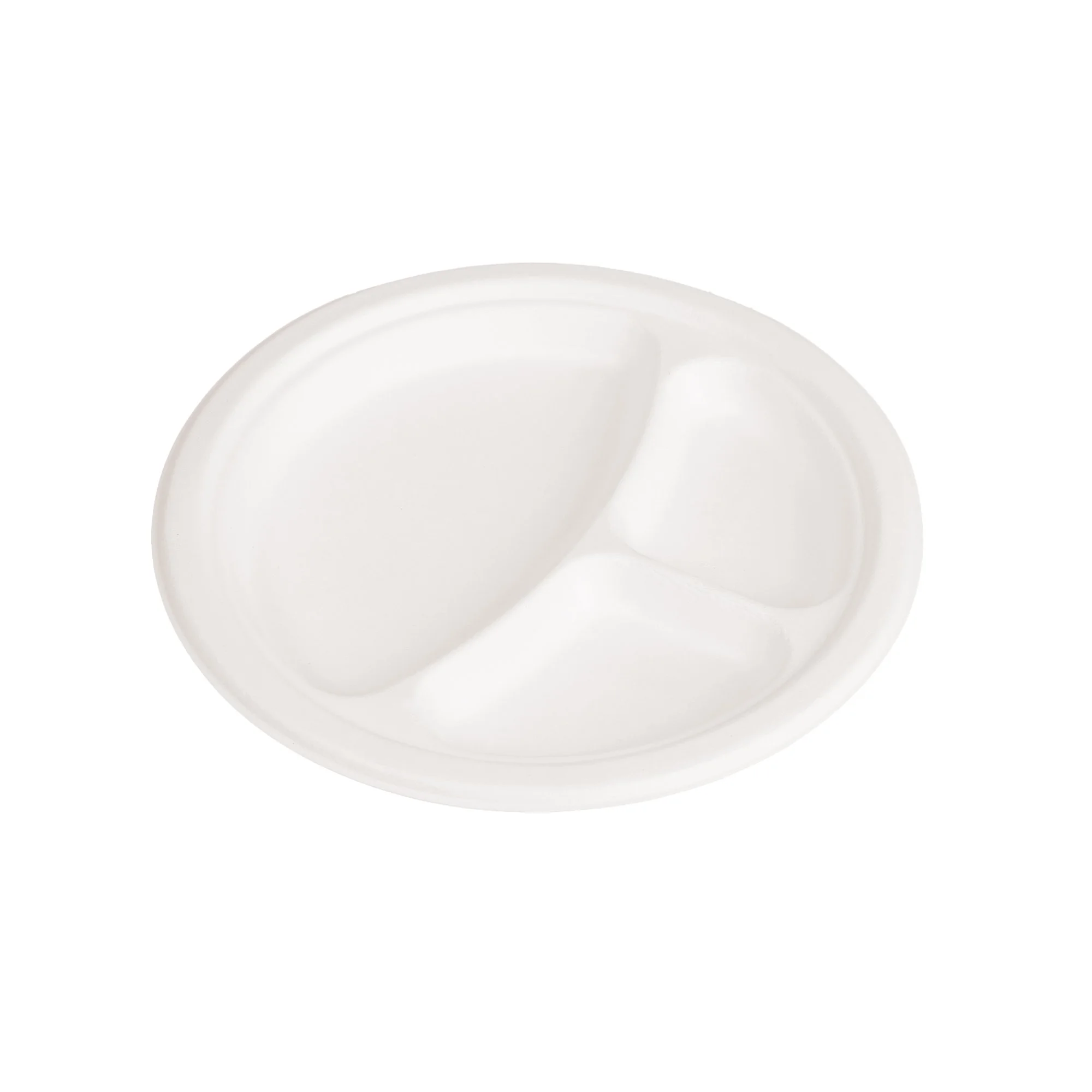 10 Inch Round 3-Compartment Plate Sugarcane Bagasse PFAS-Free Compostable Certified