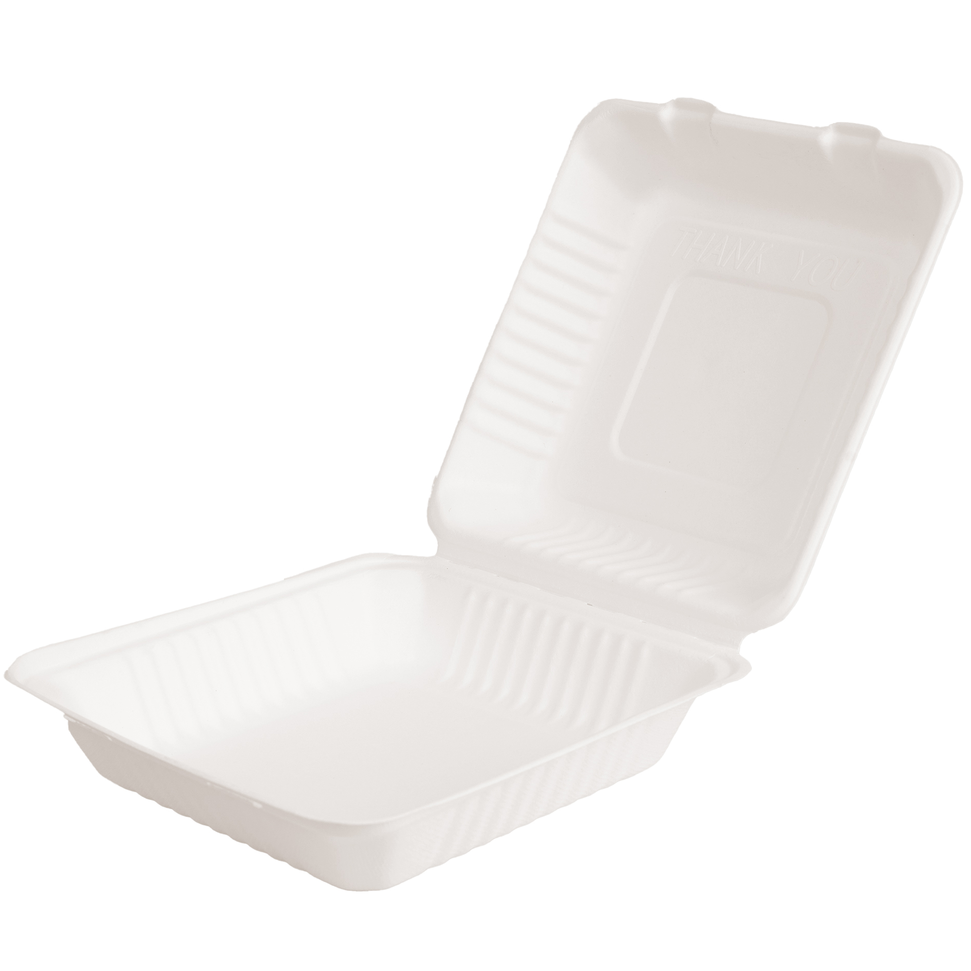10 Inch x 10 Inch Clamshell Hinged Food Container Box Sugarcane Bagasse PFAS-Free Compostable Certified