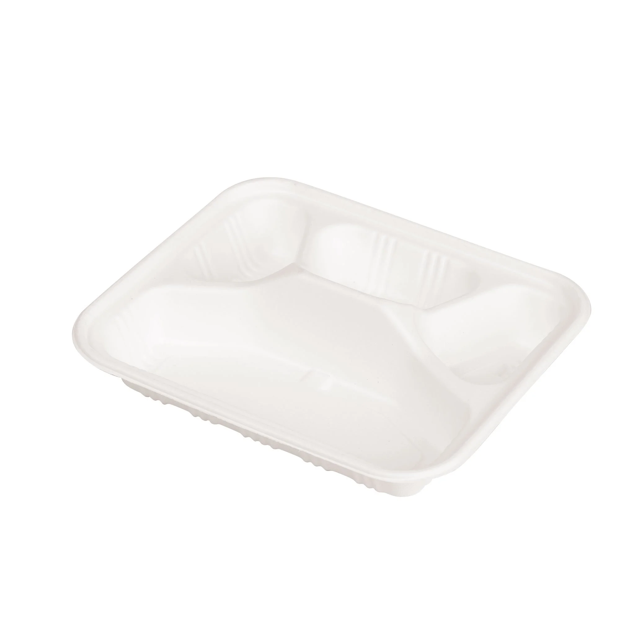 4-Compartment (Lid Available) Tray  Sugarcane Bagasse PFAS-Free Compostable Certified