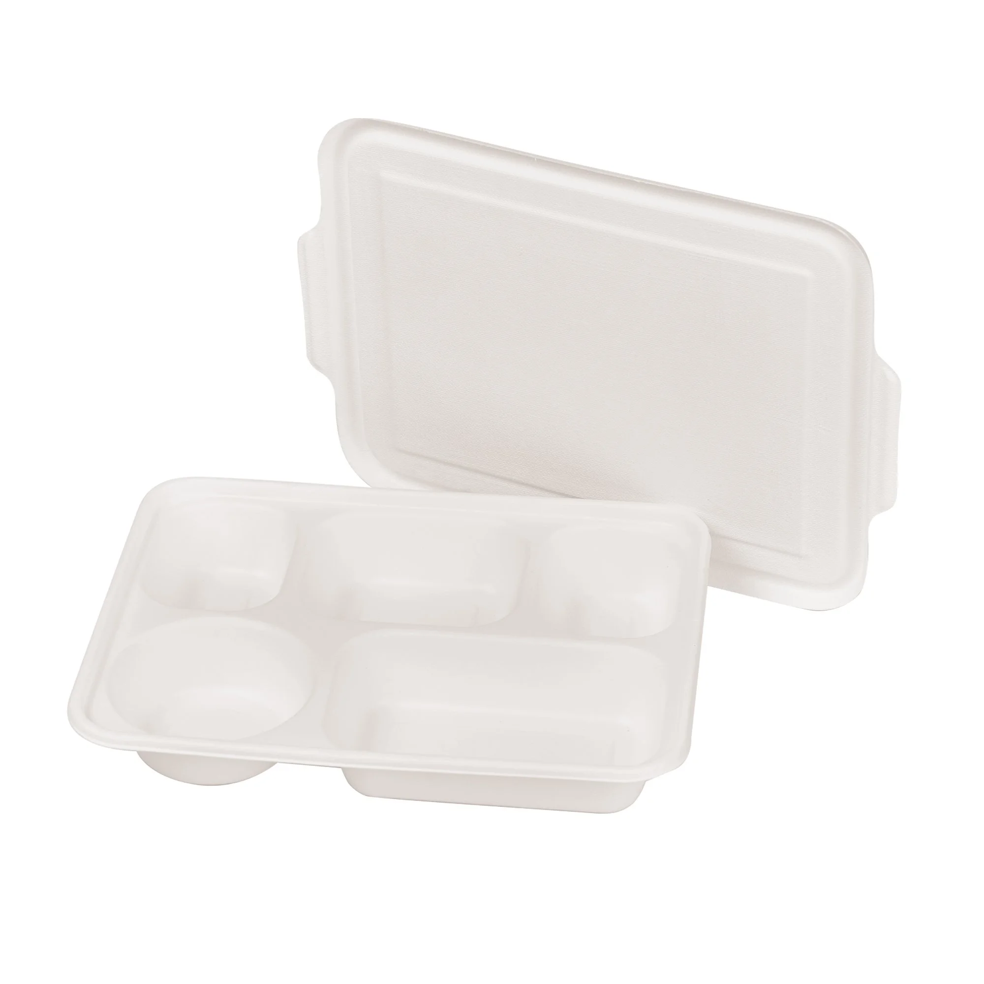 5-Compartment (Lid Available) Tray  Sugarcane Bagasse PFAS-Free Compostable Certified