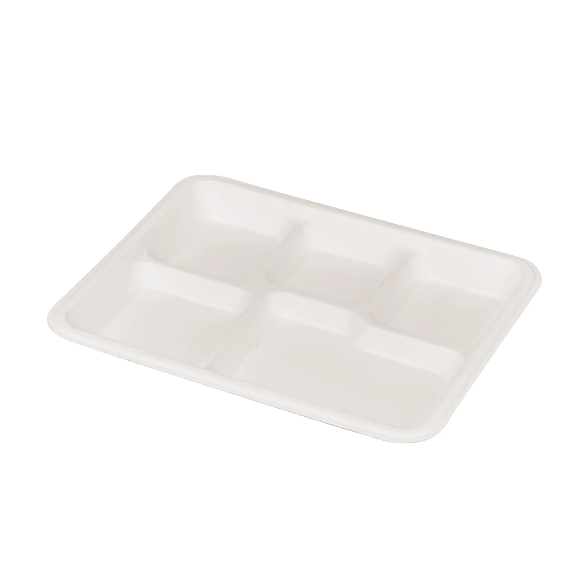 5-Compartment Tray Sugarcane Bagasse PFAS-Free Compostable Certified