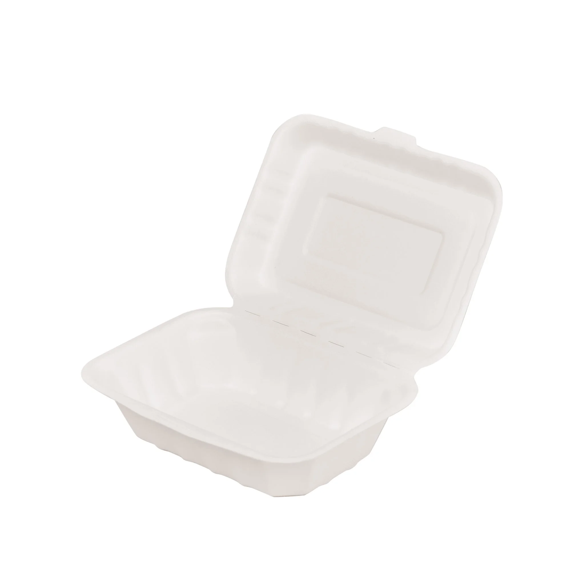 7 Inch x 5 Inch 500ml Clamshell Hinged Food Container Box (Design 1) Sugarcane Bagasse PFAS-Free Compostable Certified