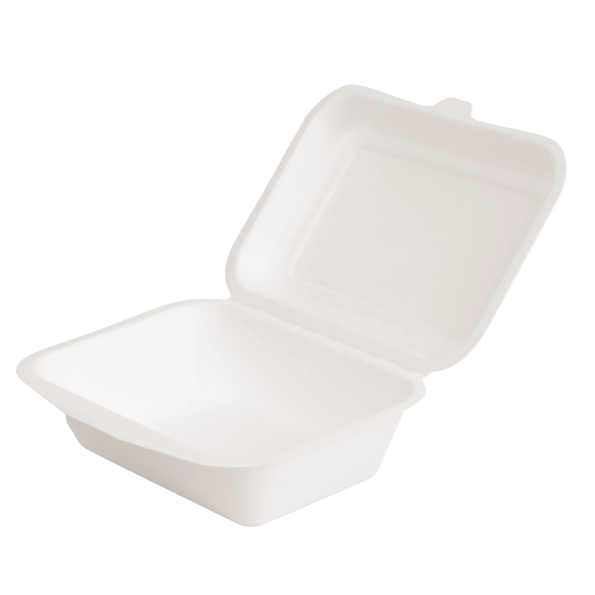 7 Inch x 5 Inch 500ml Clamshell Hinged Food Container Box (Design 2) Sugarcane Bagasse PFAS-Free Compostable Certified