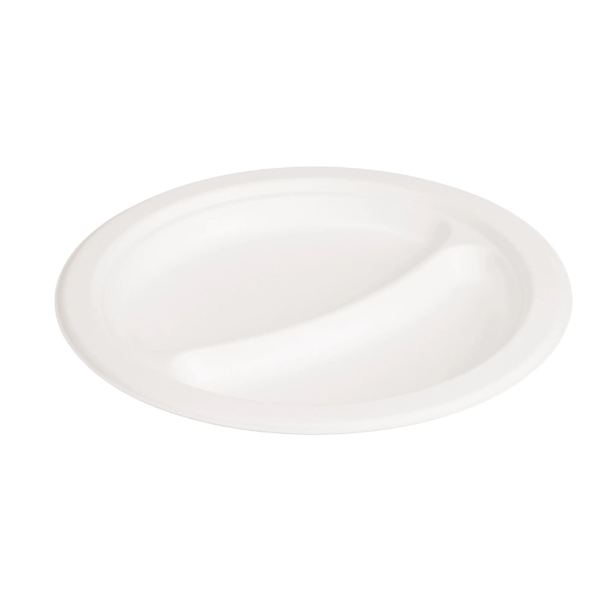 9 Inch Round 2-Compartment Plate Sugarcane Bagasse PFAS-Free Compostable Certified