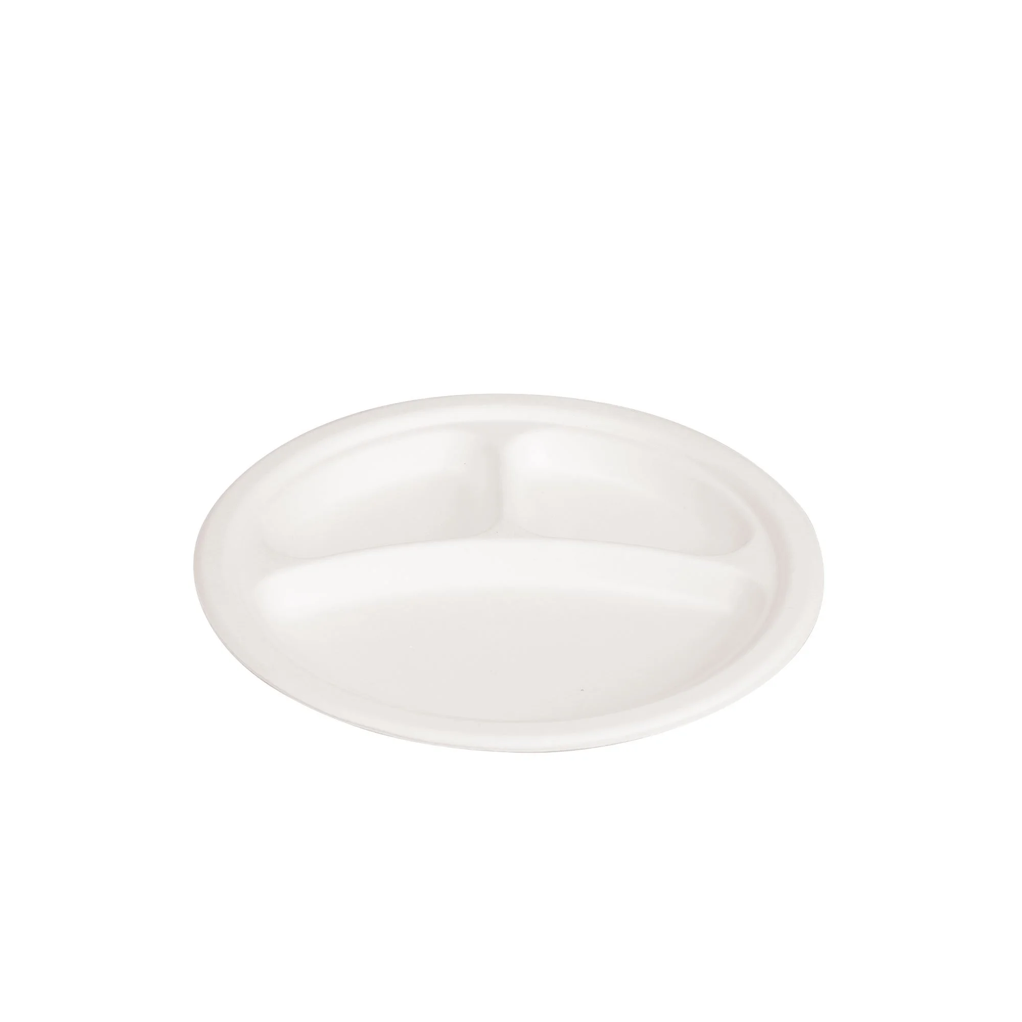 9 Inch Round 3-Compartment Plate Sugarcane Bagasse PFAS-Free Compostable Certified
