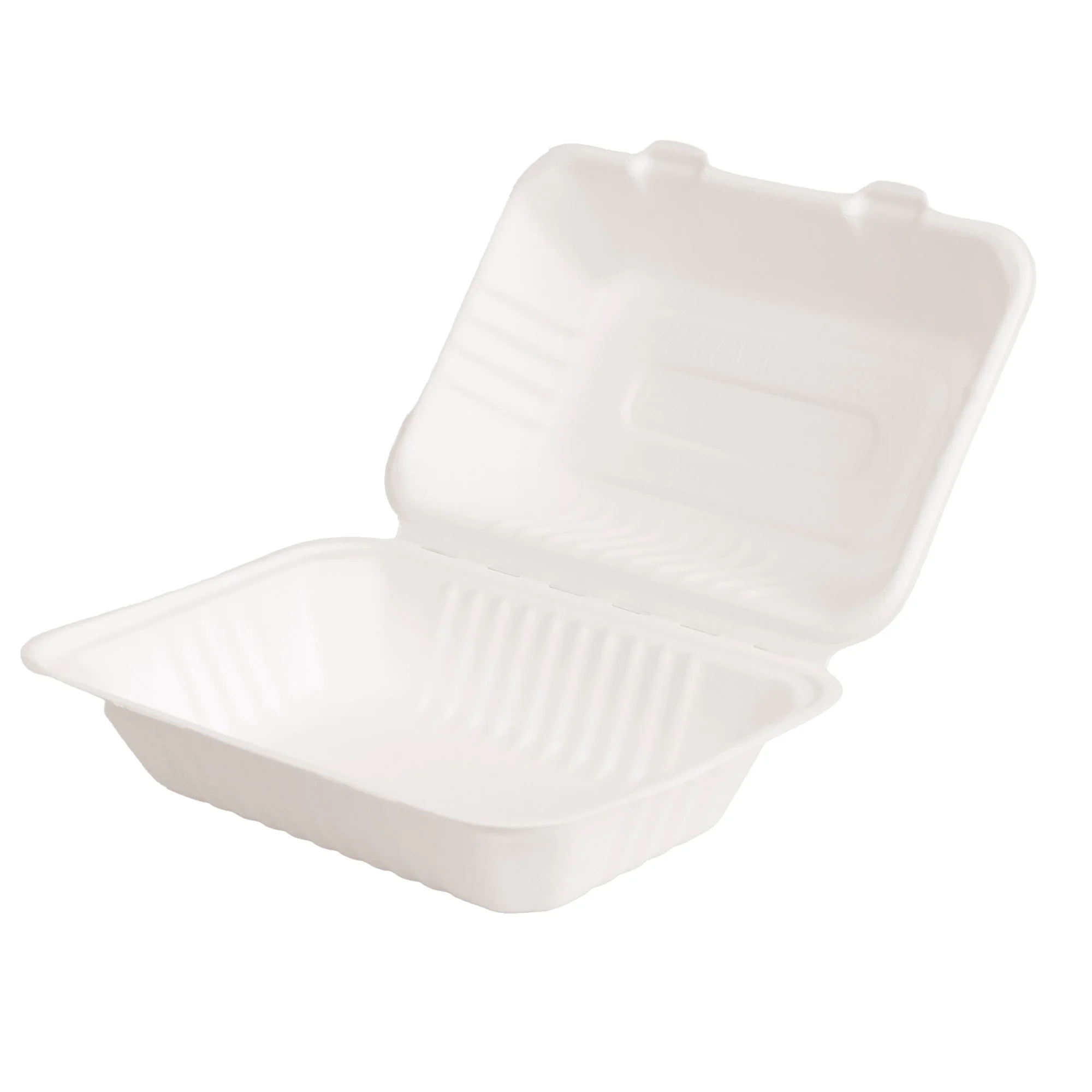 9 Inch x 6 Inch 900ml Clamshell Hinged Food Container Box Sugarcane Bagasse PFAS-Free Compostable Certified