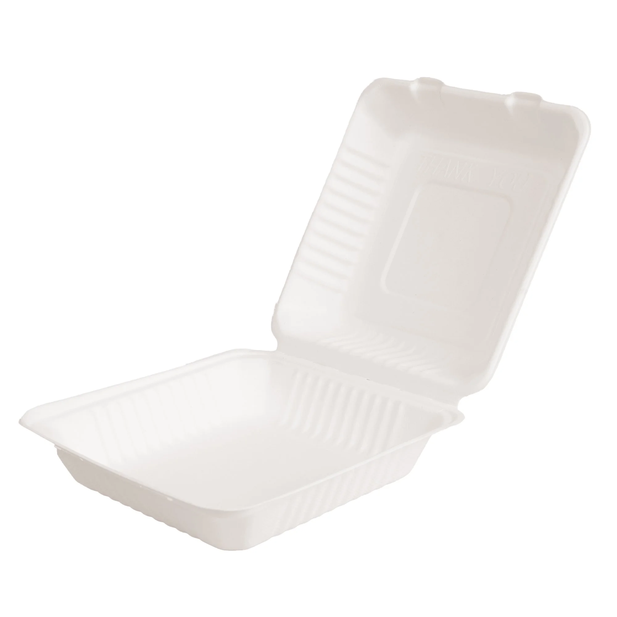 9 Inch x 9 Inch 1,200ml Clamshell Hinged Food Container Box Sugarcane Bagasse PFAS-Free Compostable Certified
