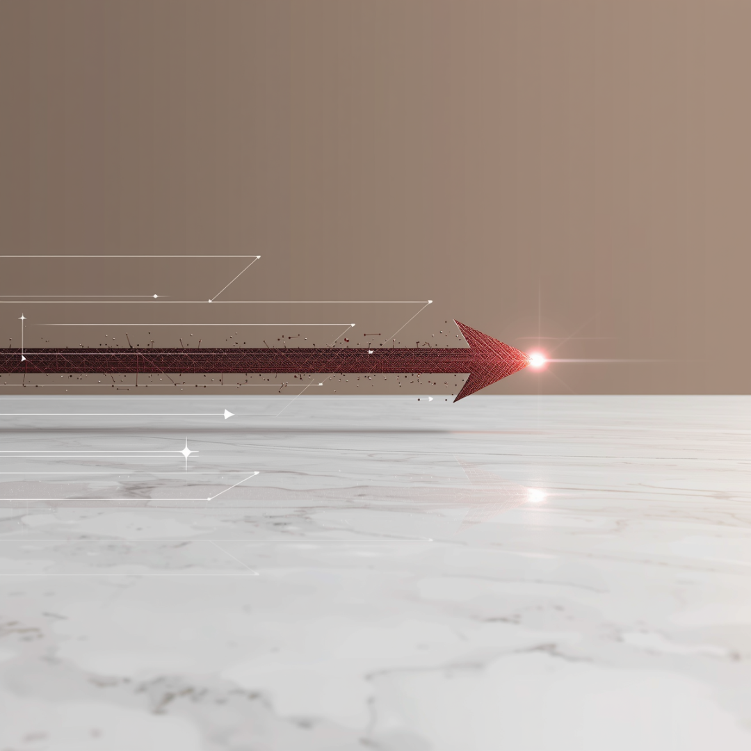 A fast-moving red arrow symbolizing speed, kinetic power, and biomechanical performance optimization.