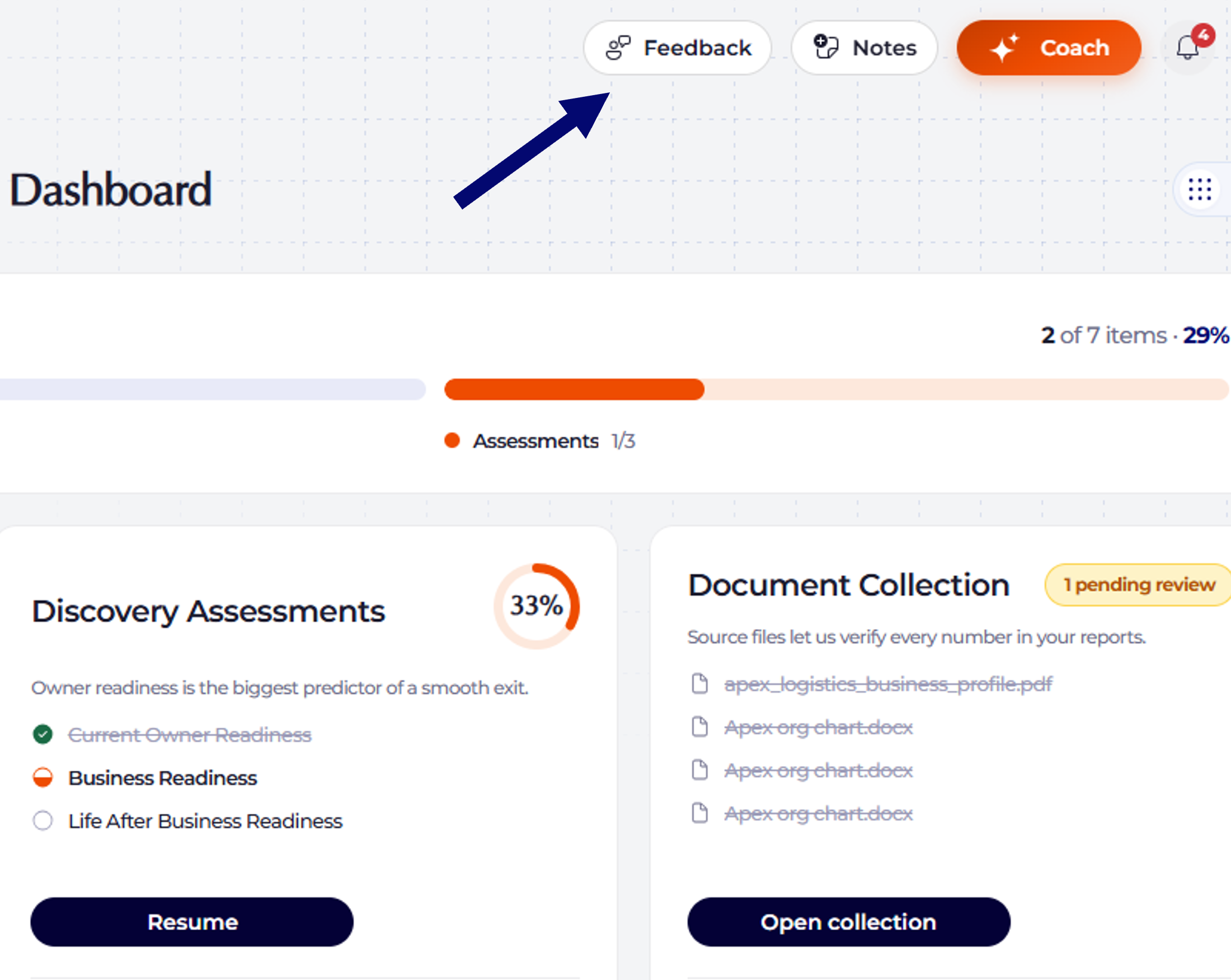 screen shot of feedback