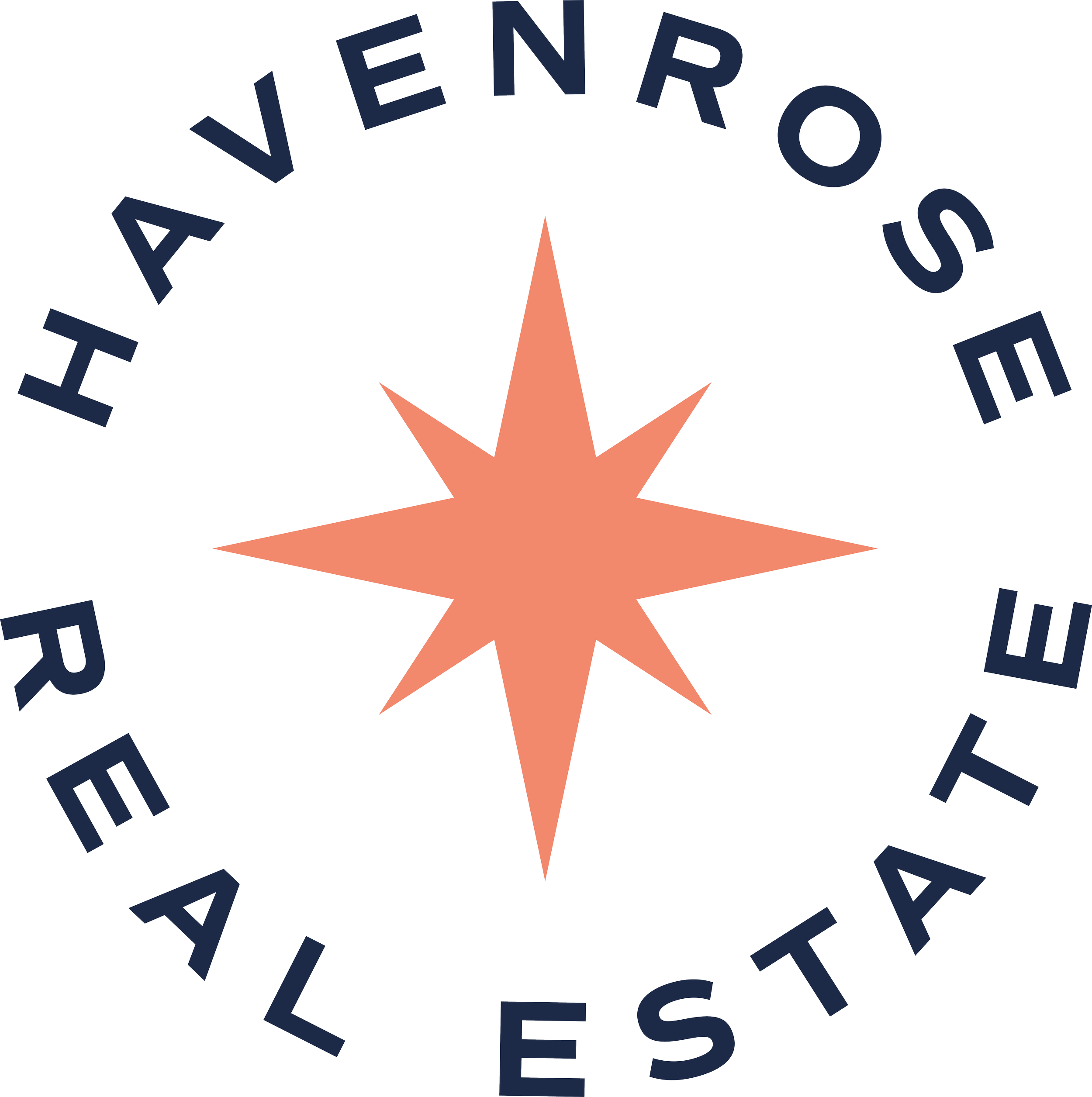 Havenrose Real Estate logo featuring an eight-point compass star in coral and navy — Salem, Oregon real estate brokerage