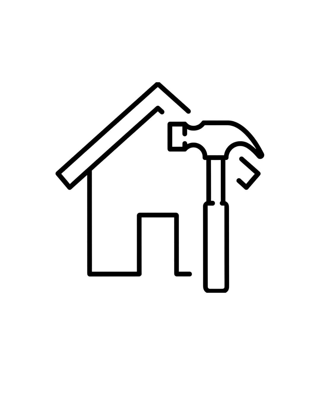 Line art icon of a house with a hammer representing new construction home buying services — Havenrose Real Estate Salem, Oregon