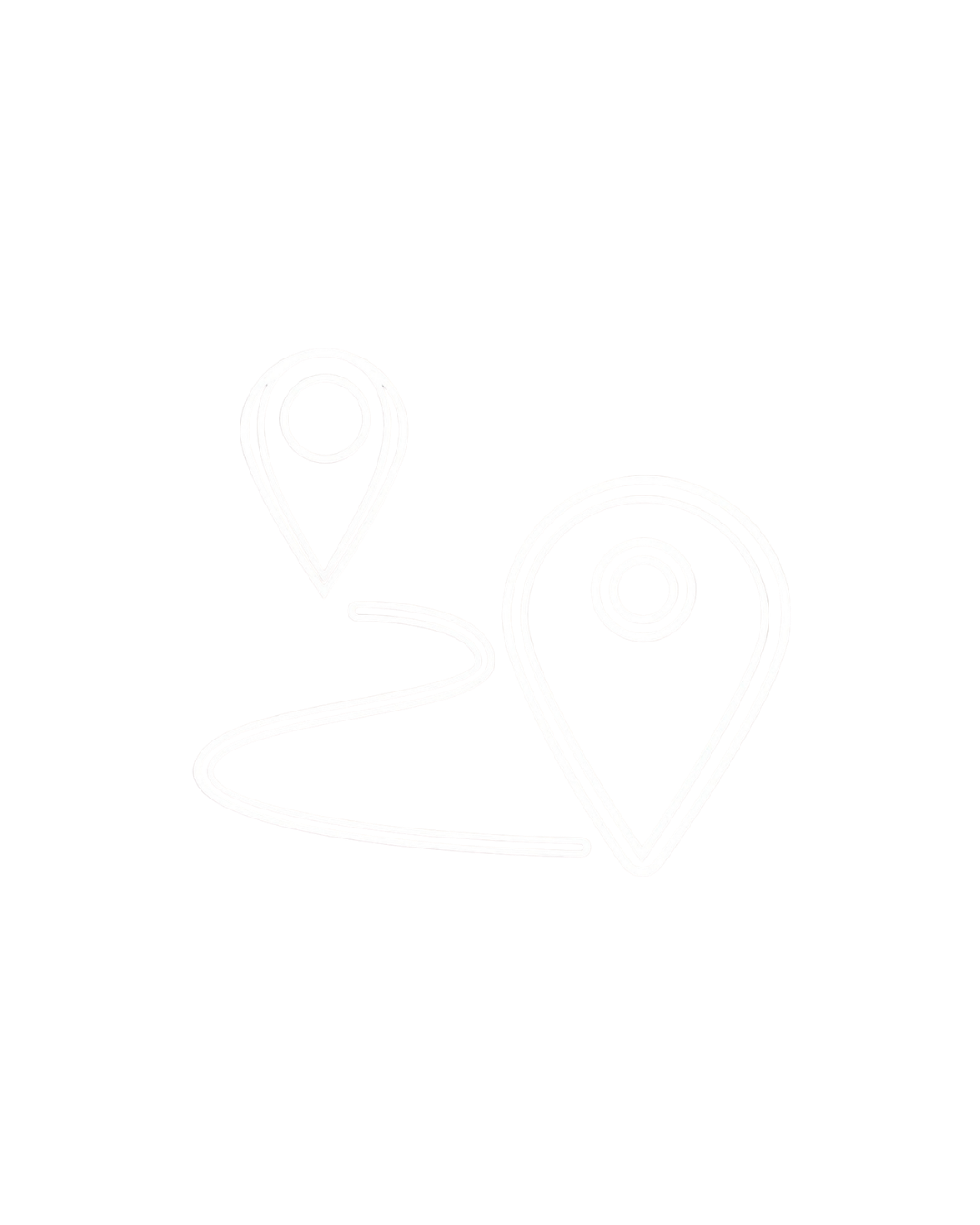 Line art map pin icon showing two location markers connected by a route, representing relocation services — Havenrose Real Estate Salem, Oregon