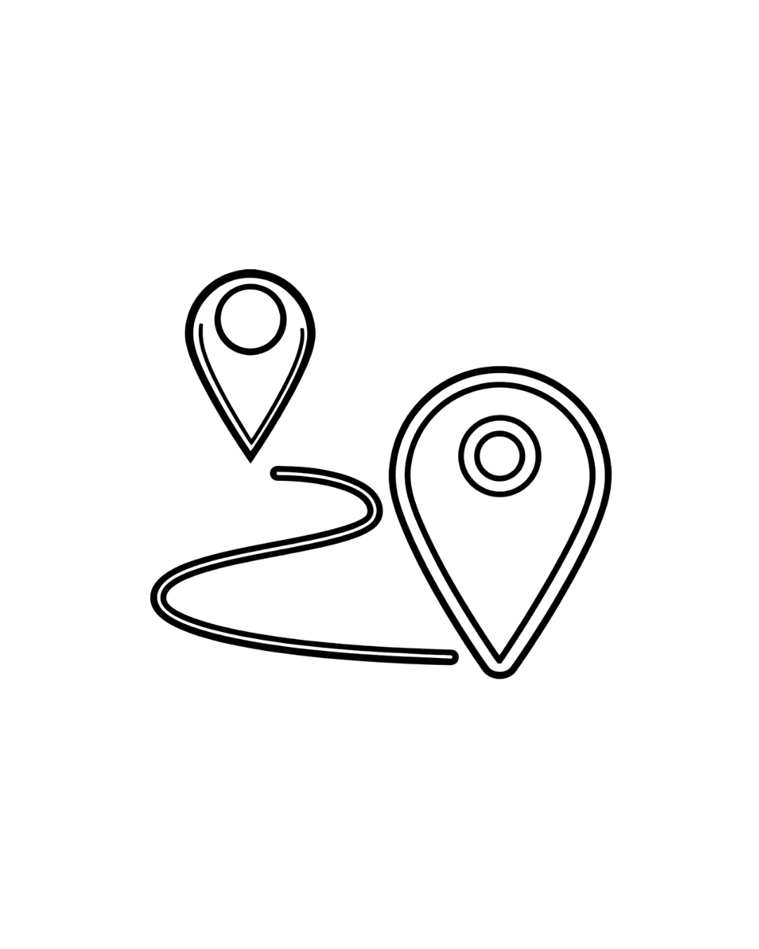 Line art map pin icon showing two location markers connected by a route, representing relocation services — Havenrose Real Estate Salem, Oregon
