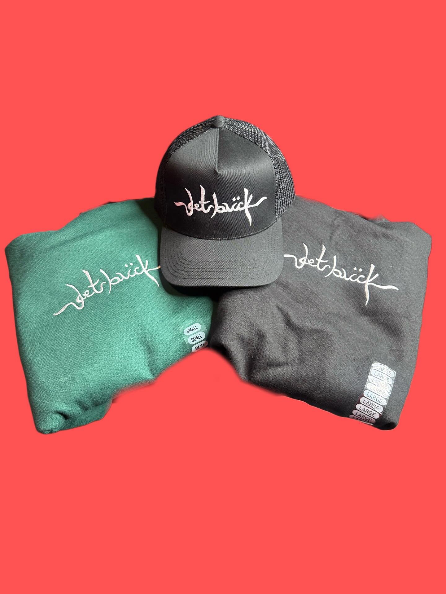 Embroidered &lsquo;getbuck&rsquo; hoodies Now available in s-Xl In green and black 
Hats available in black  Dm to order shipping and local pick up 📦! Everything 35$ or bundle up for only 50$