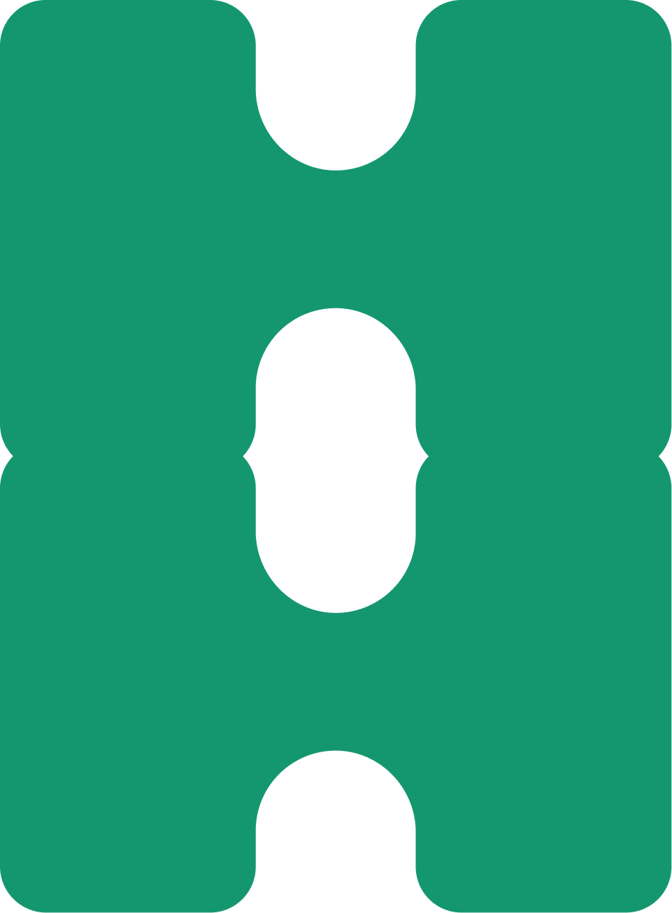 A green block-like shape that looks like two thick capital H's on top and bottom, with an oval-like shape in the center.